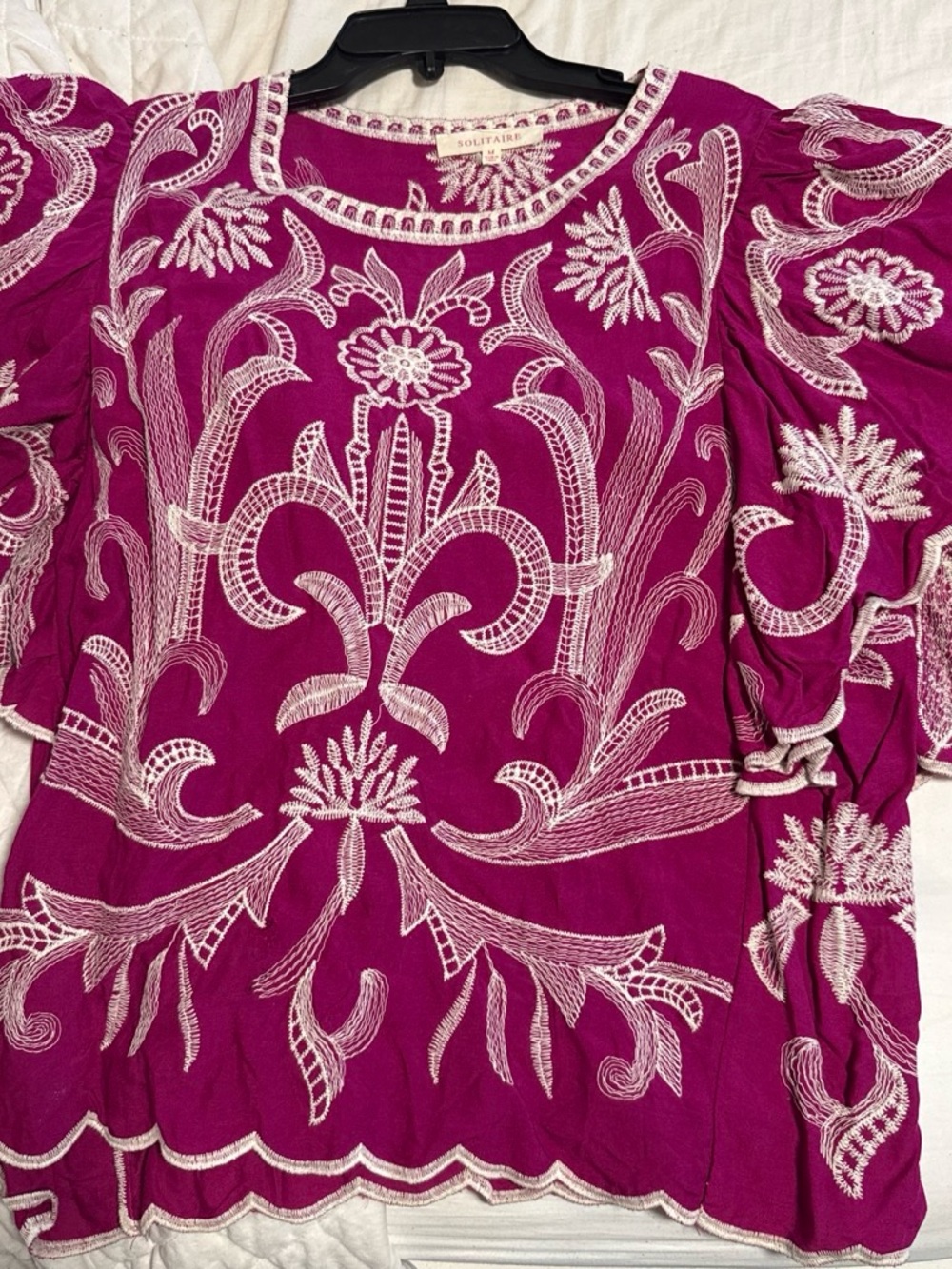 Solitaire Magenta Tunic with White Floral Embroidery